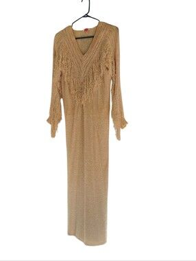 RARE French Rags Hand Loomed Knit Dress Fringed Sleeves Made in USA 80's Lady 2
